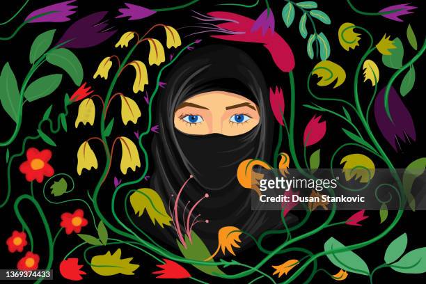 muslim woman - young woman portrait stock illustrations