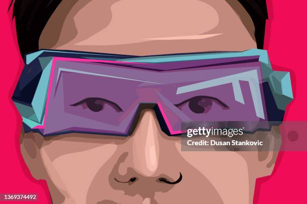 virtual glasses and virtual reality - kid virtual learning stock illustrations