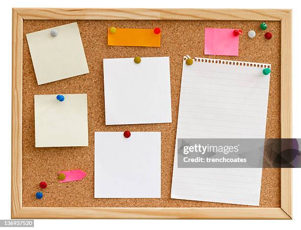 blank notes on a cork notice board - notice board stock pictures, royalty-free photos & images