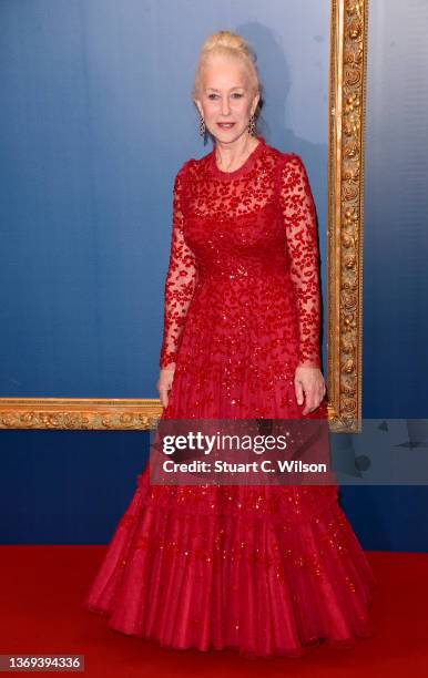 Dame Helen Mirren arrives at Trafalgar Square ahead of the UK Premiere of "The Duke" at The National Gallery on February 08, 2022 in London, England.