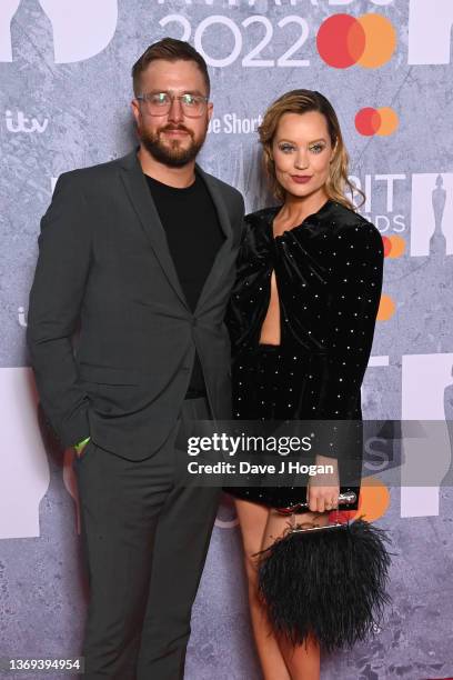 Iain Stirling and Laura Whitmore attend The BRIT Awards 2022 at The O2 Arena on February 08, 2022 in London, England.