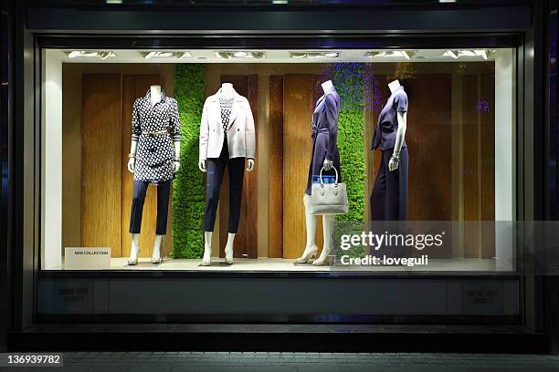 fashion dummies - mannequin show window stock pictures, royalty-free photos & images