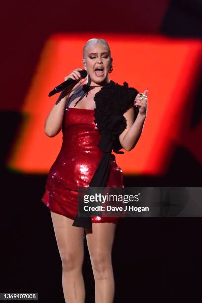 Anne-Marie performs during The BRIT Awards 2022 at The O2 Arena on February 08, 2022 in London, England.