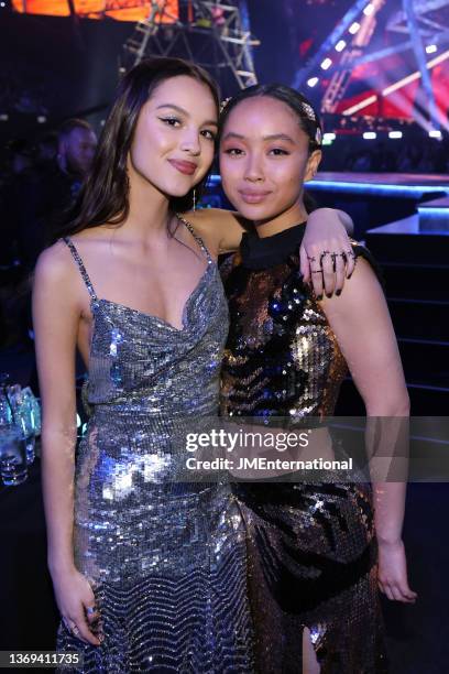 Olivia Rodrigo and Griff during The BRIT Awards 2022 at The O2 Arena on February 08, 2022 in London, England.