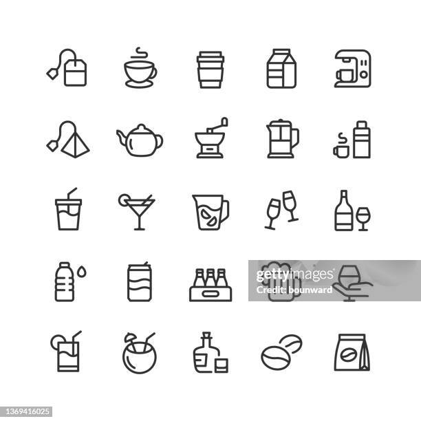 getränkeliniensymbole bearbeitbarer strich - kaffee stock-grafiken, -clipart, -cartoons und -symbole