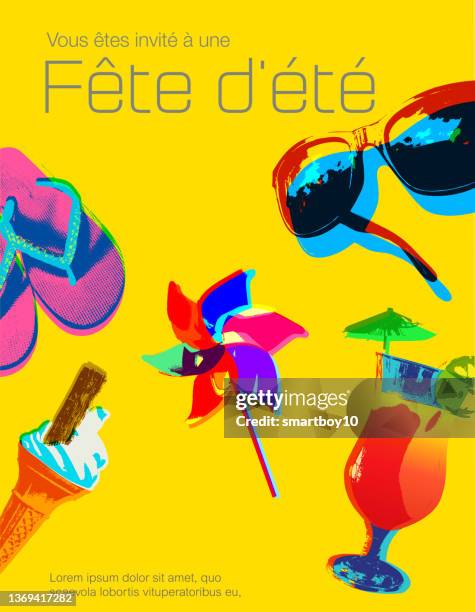 stockillustraties, clipart, cartoons en iconen met hello summer in french, bonjour l'été - été