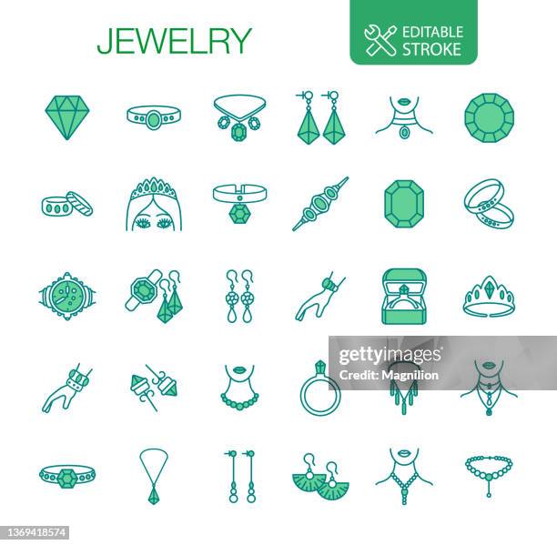 stockillustraties, clipart, cartoons en iconen met jewelry line icons set editable stroke - jewelry