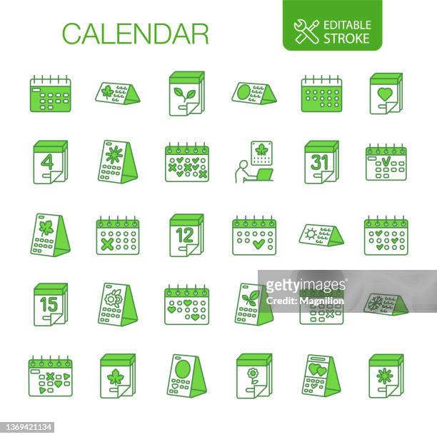 ilustraciones, imágenes clip art, dibujos animados e iconos de stock de iconos de calendario establecer trazo editable - day 4