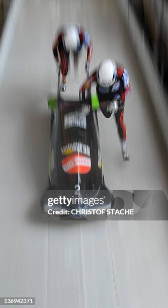 German women bob team Cathleen Martini and her teammate Berit Wiacker start for the first competition race of the Women Bob World Cup race in...