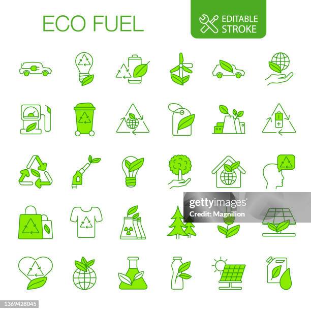 eco fuel icons set bearbeitbarer hub - benzin sparen stock-grafiken, -clipart, -cartoons und -symbole