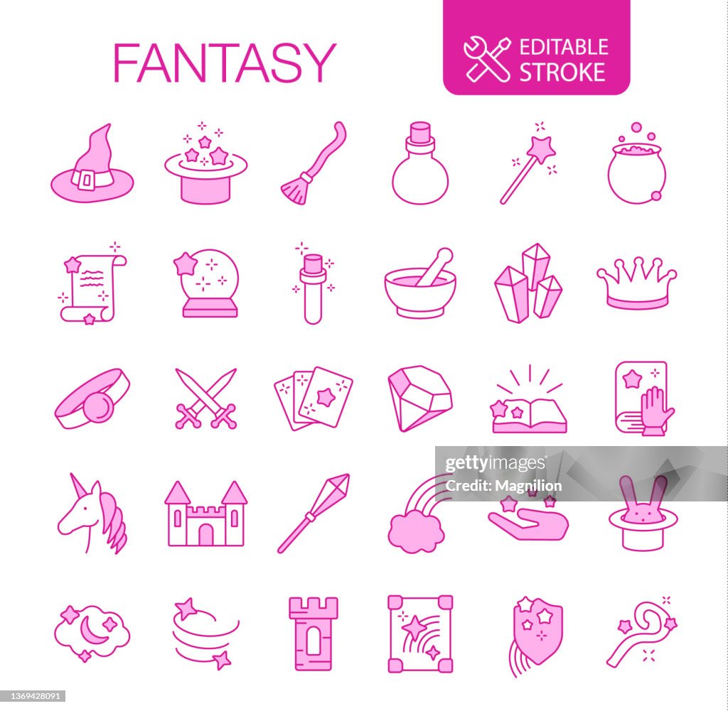 Fantasy World Icons Set Editable Stroke