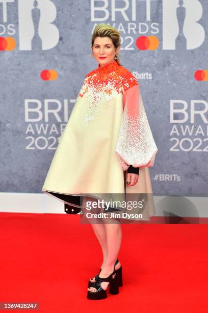 Jodie Whittaker attends The BRIT Awards 2022 at The O2 Arena on February 08, 2022 in London, England.
