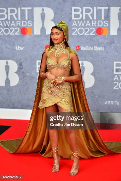 Joy Crookes attends The BRIT Awards 2022 at The O2 Arena on February 08, 2022 in London, England.