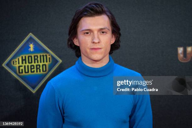 British actor Tom Holland attends 'Uncharted' premiere at the Tres60 studios on February 08, 2022 in Madrid, Spain.