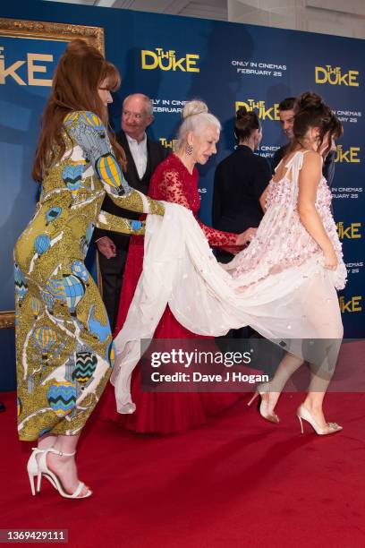 Charlotte Spencer, Jim Broadbent, Helen Mirren and Aimee Kelly attend the UK Premiere of "The Duke" at The National Gallery on February 08, 2022 in...