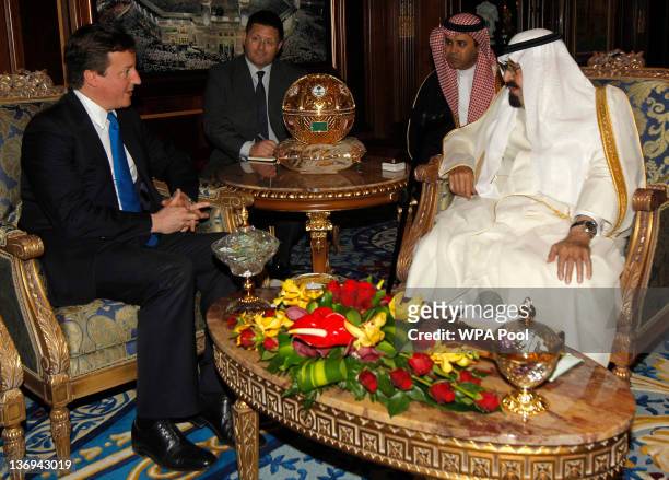 Saudi Arabia's King Abdullah meets British Prime Minister David Cameron on January 13, 2012 in Riyadh, Saudi Arabia. David Cameron met King Abdullah...