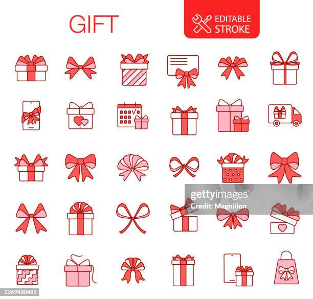 gifts icons set editable stroke - bow-and-arrow-icon stock illustrations