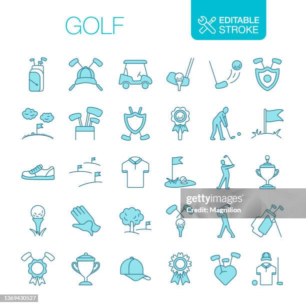 golf icon set editable stroke - golf shirt stock illustrations