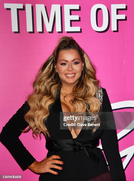 Nicola McLean arrives for the press night performance of "Dirty Dancing: The Musical" at The Dominion Theatre on February 08, 2022 in London, England.