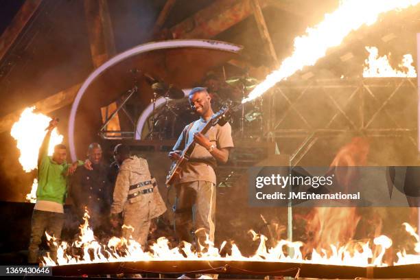 Dave perofrms during The BRIT Awards 2022 at The O2 Arena on February 08, 2022 in London, England.