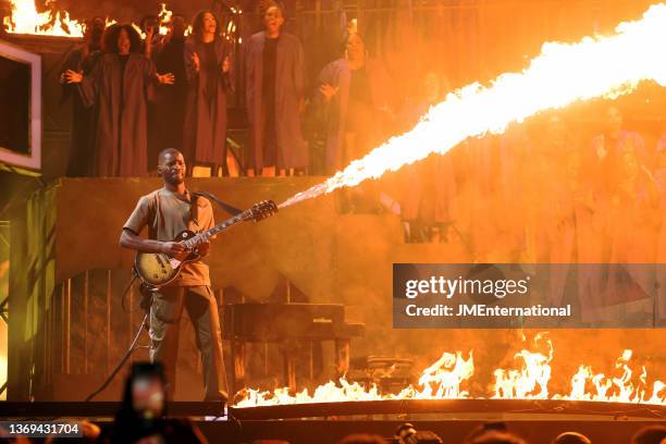 Dave performs during The BRIT Awards 2022 at The O2 Arena on February 08, 2022 in London, England.