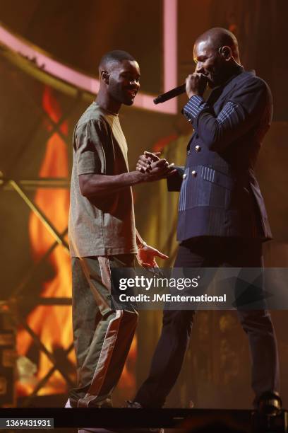 Dave and Giffs perform during The BRIT Awards 2022 at The O2 Arena on February 08, 2022 in London, England.