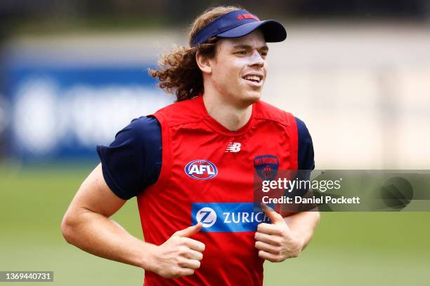 Ben Brown of the Demons in action during a Melbourne Demons AFL training session at Casey Fields on February 09, 2022 in Melbourne, Australia.