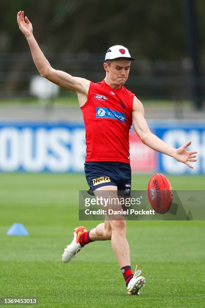 Bayley Fritsch of the Demons in action during a Melbourne Demons AFL training session at Casey Fields on February 09, 2022 in Melbourne, Australia.