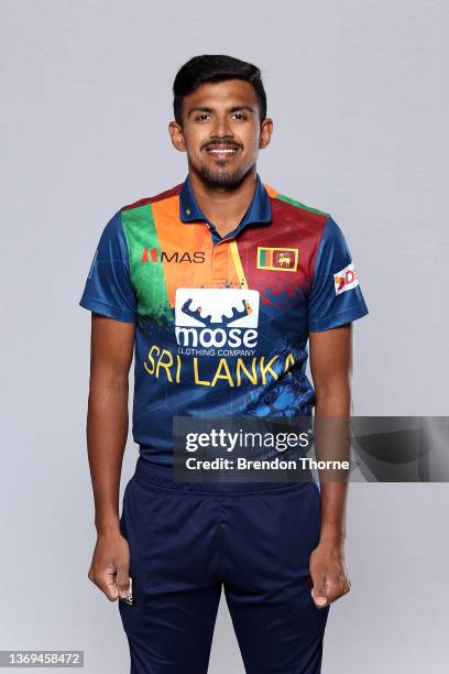Mahesh Theekshana of Sri Lanka poses during the Sri Lanka Men's T20 team headshots session at Novotel Sydney Olympic Park on February 09, 2022 in...