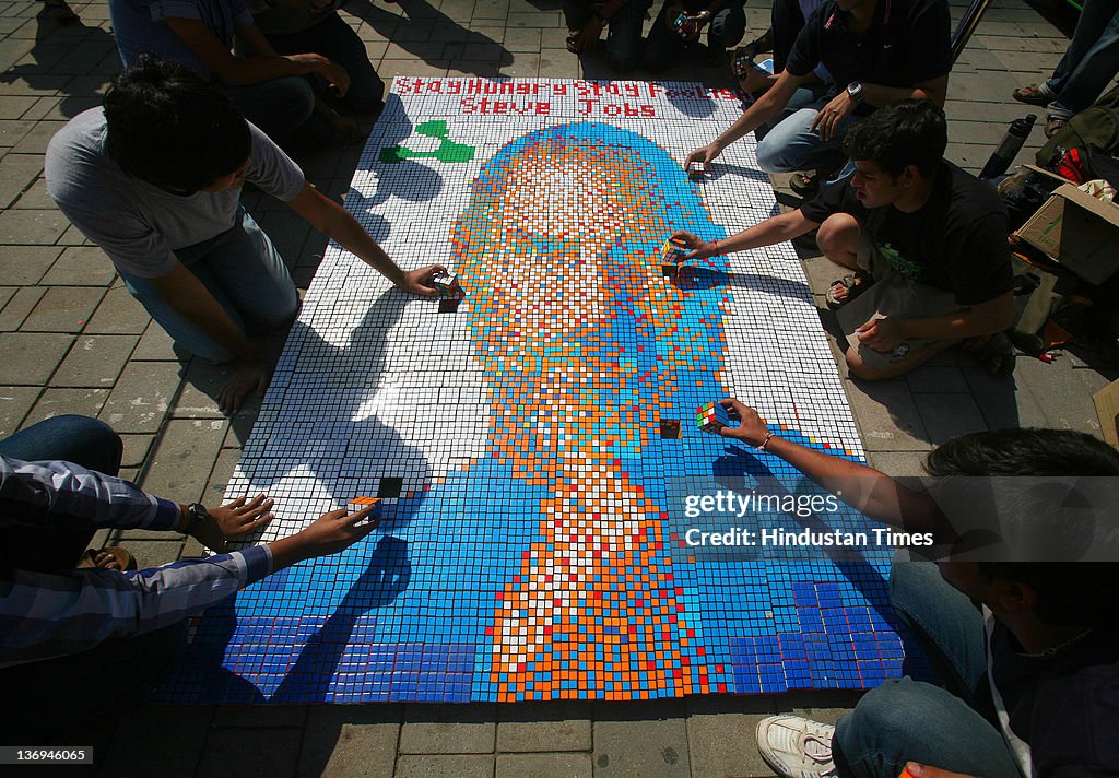 Steve Jobs Image made of Rubick's Cubes