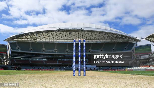 Marsh stumps during day one of the Sheffield Shield match between South Australia and Victoria at Adelaide Oval, on February 09 in Adelaide,...