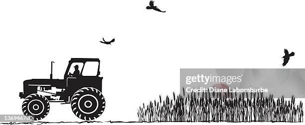 tractor and wheat field - tractor stock illustrations