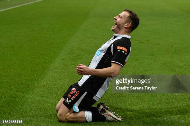 Ryan Fraser of Newcastle United celebrates after scoring the second goal for Newcastle during the Premier League match between Newcastle United and...