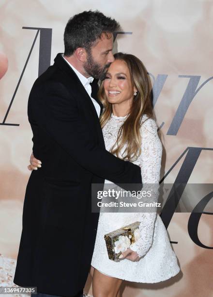Ben Affleck and Jennifer Lopez arrive at the Los Angeles Special Screening Of "Marry Me" on February 08, 2022 in Los Angeles, California.