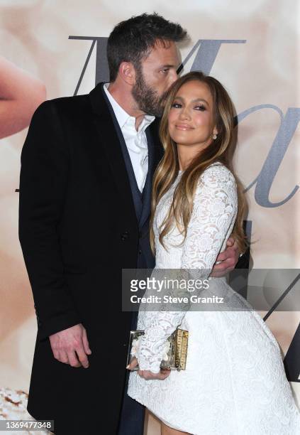 Ben Affleck and Jennifer Lopez arrive at the Los Angeles Special Screening Of "Marry Me" on February 08, 2022 in Los Angeles, California.