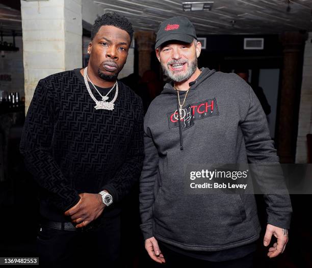 Lil Keke and Paul Wall at the Lil KeKe Legends Only Listening Party Dinner at Five Central Houston on February 08, 2022 in Houston, Texas.