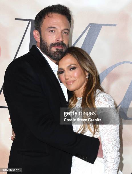 Ben Affleck and Jennifer Lopez arrives at the Los Angeles Special Screening Of "Marry Me" on February 08, 2022 in Los Angeles, California.