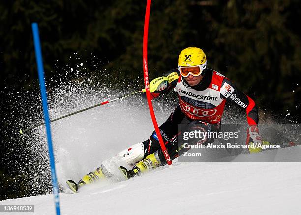 Ivica Kostelic of Croatia competes on his way to taking 1st place during the Audi FIS Alpine Ski World Cup Men's Super Combined on January 13, 2012...