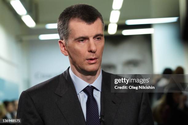 Russian metals tycoon and New Jersey Nets owner, Mikhail Prokhorov, meets with his supporters at one his campaign offices, on January 13, 2012 in...