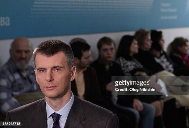 Russian metals tycoon and New Jersey Nets owner, Mikhail Prokhorov, meets with his supporters at one his campaign offices, on January 13, 2012 in...