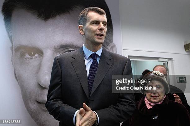 Russian metals tycoon and New Jersey Nets owner, Mikhail Prokhorov, meets with his supporters at one his campaign offices, on January 13, 2012 in...