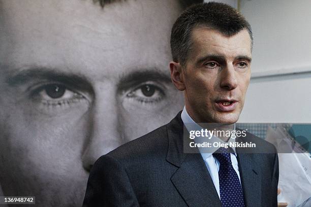 Russian metals tycoon and New Jersey Nets owner, Mikhail Prokhorov, meets with his supporters at one his campaign offices, on January 13, 2012 in...