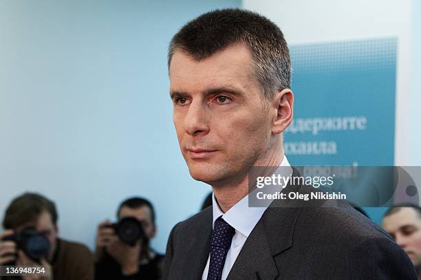 Russian metals tycoon and New Jersey Nets owner, Mikhail Prokhorov, meets with his supporters at one his campaign offices, on January 13, 2012 in...