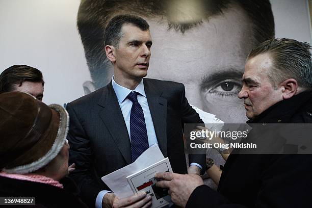 Russian metals tycoon and New Jersey Nets owner, Mikhail Prokhorov, meets with his supporters at one his campaign offices, on January 13, 2012 in...