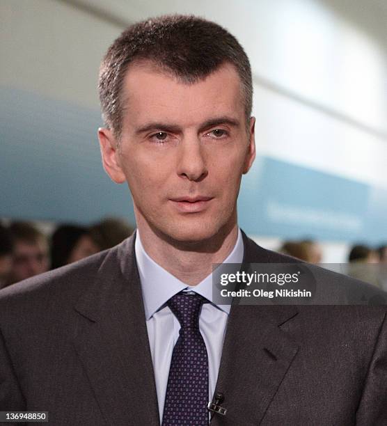 Russian metals tycoon and New Jersey Nets owner, Mikhail Prokhorov, meets with his supporters at one his campaign offices, on January 13, 2012 in...