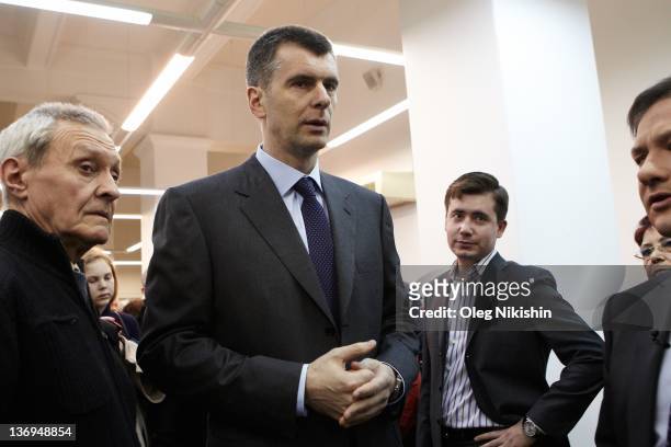 Russian metals tycoon and New Jersey Nets owner, Mikhail Prokhorov, meets with his supporters at one his campaign offices, on January 13, 2012 in...