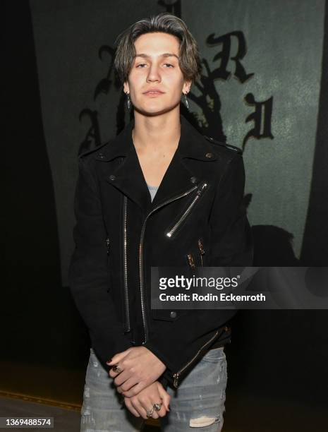 Chase "Lil Huddy" Hudson attends the AMIRI Autumn-Winter 2022 Runway Show on February 08, 2022 in Los Angeles, California.