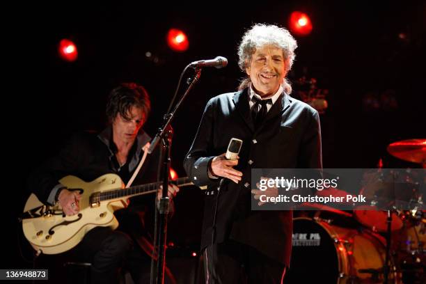 Musician Bob Dylan onstage during the 17th Annual Critics' Choice Movie Awards held at The Hollywood Palladium on January 12, 2012 in Los Angeles,...