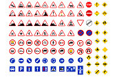 Priority road signs. Prohibition road signs. Mandatory road signs. Traffic Laws. Vector illustration. stock image.