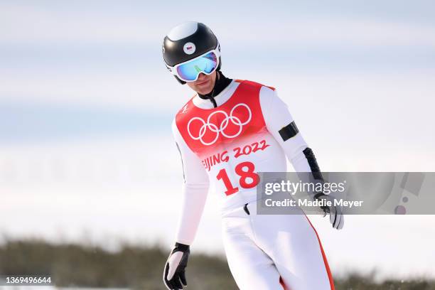 Alessandro Pittin of Team Italy competes during Individual Gundersen Normal Hill/10km Ski Jumping Trial Round at The National Cross-Country Skiing...